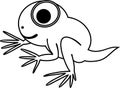 Coloring page with cartoon froglet with tail and big eyes isolated on white